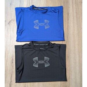 Lot Of 2 Under Armour Size YM Compression Tank Tops Fitted Sleeveless HeatGear